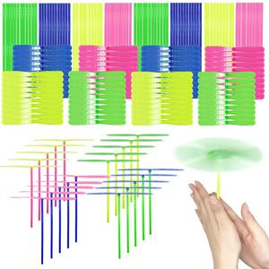 200 Pcs Hand Helicopter Set, 100 Propeller+ 100 Rod Bamboo Dragonfly Helicopter Toy, Aero Props Hand Spinner Flying disc Launcher Outdoor Toys Flying Party Gift Favors for Kids 8-12,4-6