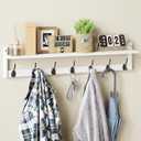 BAMEOS 35" L Wall Hooks with Shelf, Entryway Coat Hooks, Wood Wall Hanging Shelf, Wall-Mounted Coat Rack with 7 Dual Metal Hooks for Bathroom, Kitchen, Living Room, Bedroom (White)