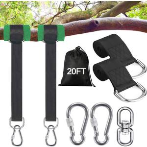 Safe Tree Swing Hanging Straps Kit, 3FT/10FT/15FT/20FT, Heavy Duty Holds 5500LBS Extra Long Adjustable Tree Swing Straps, Easy & Fast Way to Hang Any Swing or Hammock(20 FT) (black)