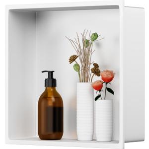 White Shower Niche, Stainless Steel Wall Niche 12"X12", No Tile Needed Recessed Inserted Niche Shower for Bathroom, Living Room, Kitchen for Storage, 12W * 12H