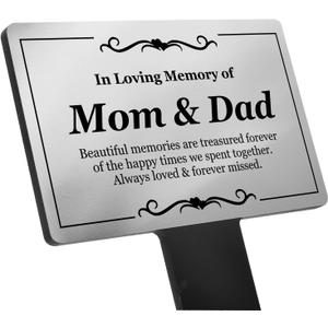 Mom & Dad Memorial | Remembrance Plaque | Stake - Silver and Black Acrylic | Waterproof | Outdoor | Grave Marker | Tribute | Plant Marker | Create A Lasting Remembrance
