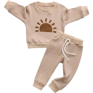 Toddler Baby Boy Clothes Infant Long Sleeve Bear Print Tops + Pants Sweatsuit Outfits (3-6 Months, Khaki)