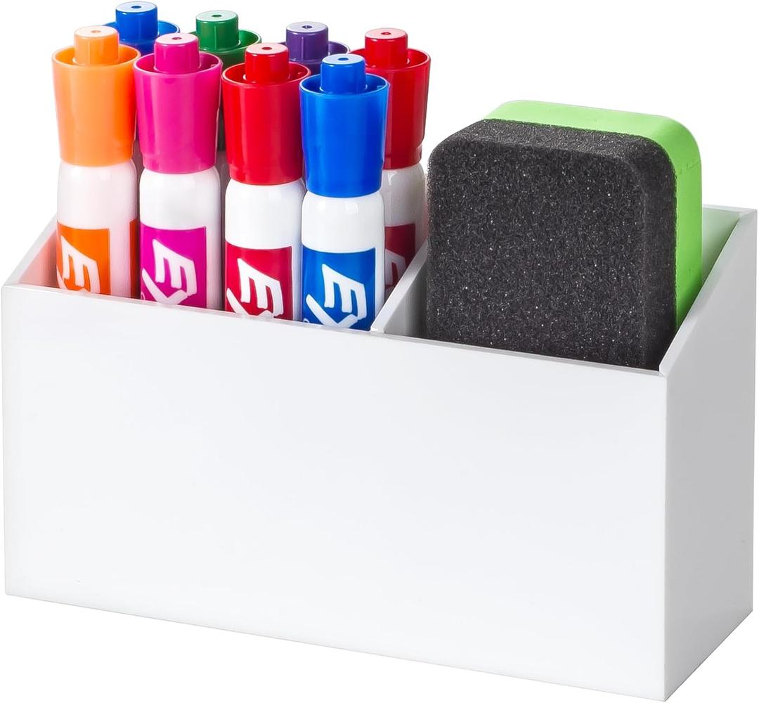 BEYGORM Magnetic Dry Erase Marker Holder for Whiteboard,Non-slip Acrylic Magnet Pen Holder for Fridge Refrigerator,Locker Organizer for Work,Locker Accessories,Pencil Cup for Desk(White)