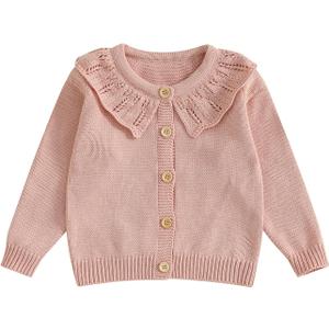 Baby Girl Cardigan Sweater Infant Toddler Floral Embroidered Button Down Knit Sweaters Fall Winter Clothes (12-18 Months, B-solid Dark Pink)