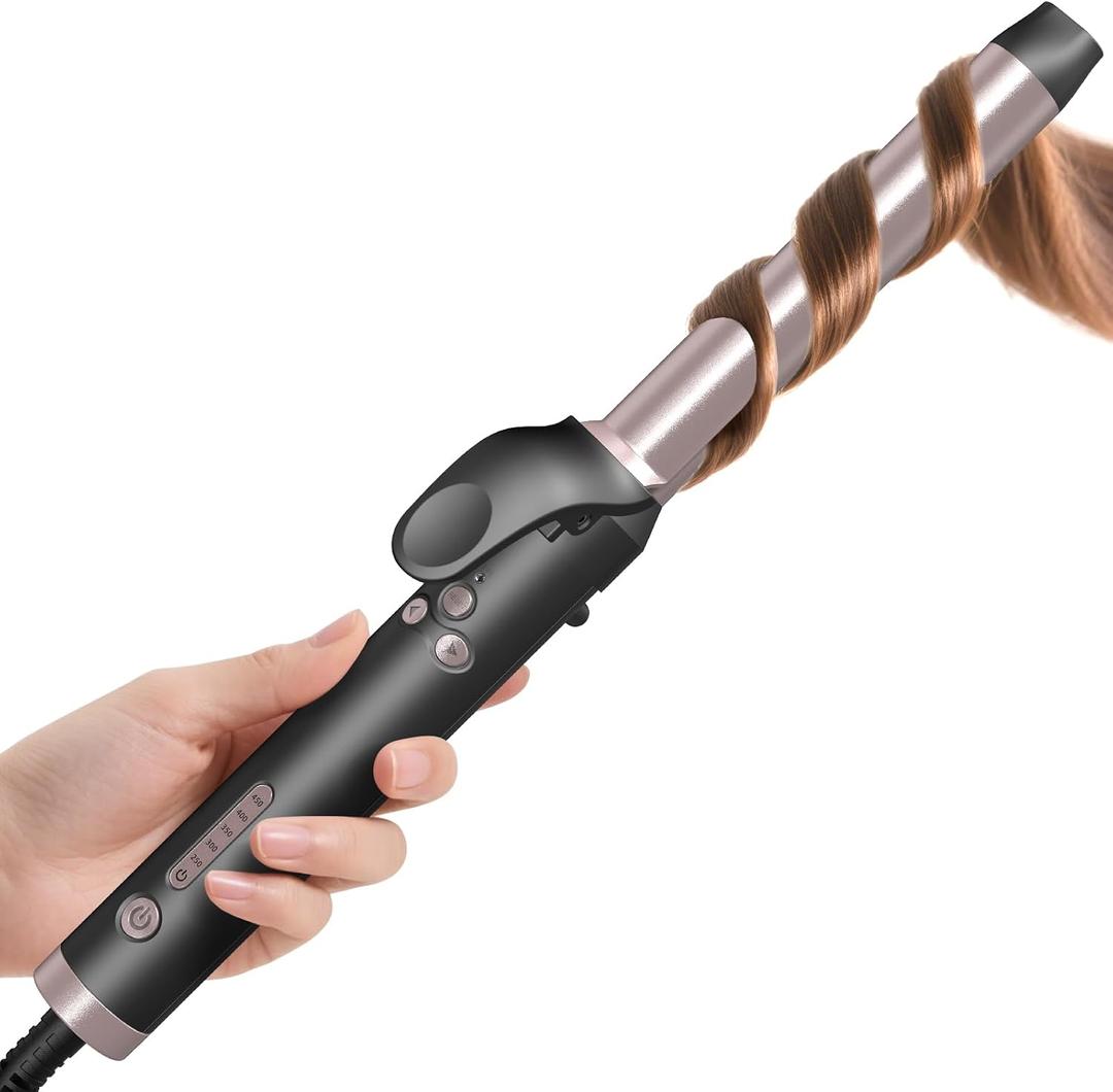 MQUPIN Rotating Curling Iron 0.75 inch Professional Automatic Wave Hair Curling Wand for Women, Dual Ceramic Voltage Fast Heating Hair Curlers for Long/Middle/Short All Hair (Rose Gold, 0.75 INCH)