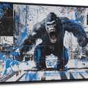 JEAWA Bathroom Framed Wall Art, Angry Gorilla Abstract City Street Graffiti Cool Pop Canvas Paintings Black and White Modern Picture for Living Room Bedroom Men Teenage Boy Game Room Decor 20x40 IN (40L" x 20W")