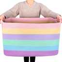 MINTWOOD Design 22in Extra Large Blanket Basket Holder Living Room, Rectangle Rope Woven Storage Basket with Handles for Laundry, Pool Towels, and Shoes, Dog Toy Organizer Bin Box, Pastel Rainbow