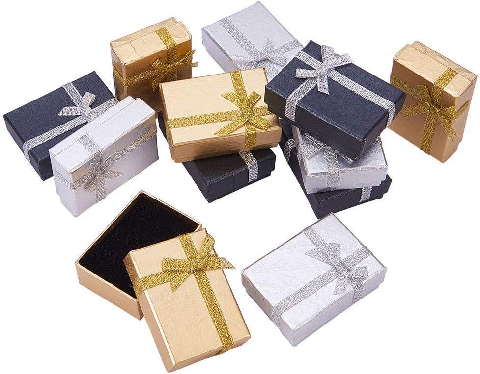 PH PandaHall 12pcs Small Jewelry Gift Boxes, 2x2.7x1 Inch Tiny Gift Boxes with Lid Metallic Paper Earring Box with Bowknot for Christmas Gifts Jewelry Necklace Bracelet Silver Bar Packing Wedding