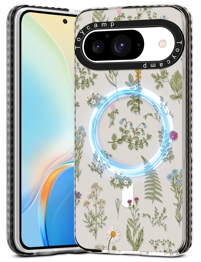 Toycamp for Pixel 9 Pro/Pixel 9 Case - Compatible with MagSafe Women Girls Cute Phone Cover Magnetic with Shockproof Protective Girly Pretty Unique Designer for Google 9 Pro/Pixel 9 Cases, Flower 