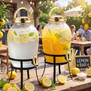 Havawish 2 Pack Drink Beverage Dispenser with Stand for Parties 1.16 Gallon Plastic Water Lemonade Juice Dispenser with Spigot and Lid for Countertop Weddings (Gold)