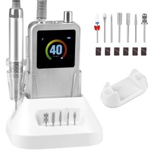 Professional Nail Drill- 40000RPM Brushless Nails Drill, Cordless Nails Drill Rechargeable Vibration-Free IMENE Electric Nail File for Manicure, Acrylic Gel Nails Removing, Home & Salon UseSilver