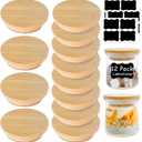 Oui Yogurt Jar Lids - 12 pack Oui Lids - Natural Bamboo Wood with Silicone Sealing Rings and Oui Yogurt Bottle Label,For 5 Oz Oui Yogurt Jars