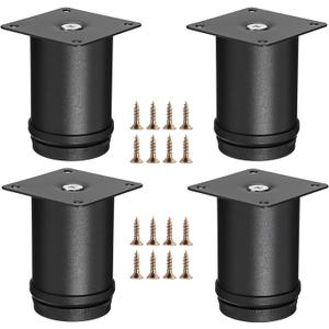 OwnMy 4PCS 3 Inch Stainless Steel Furniture Legs Feets Heavy Duty Metal Cabinet Legs, Adjustable Round Metal Furniture Risers Replacement Leg Extenders for Sofa Chair Desk (Black)