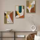 PHOPAGO Boho Abstract Framed Wall Art Modern Minimalist Luxury Gold Line Artwork Kitchen Dining Room Decor 11x14in Natural Framed