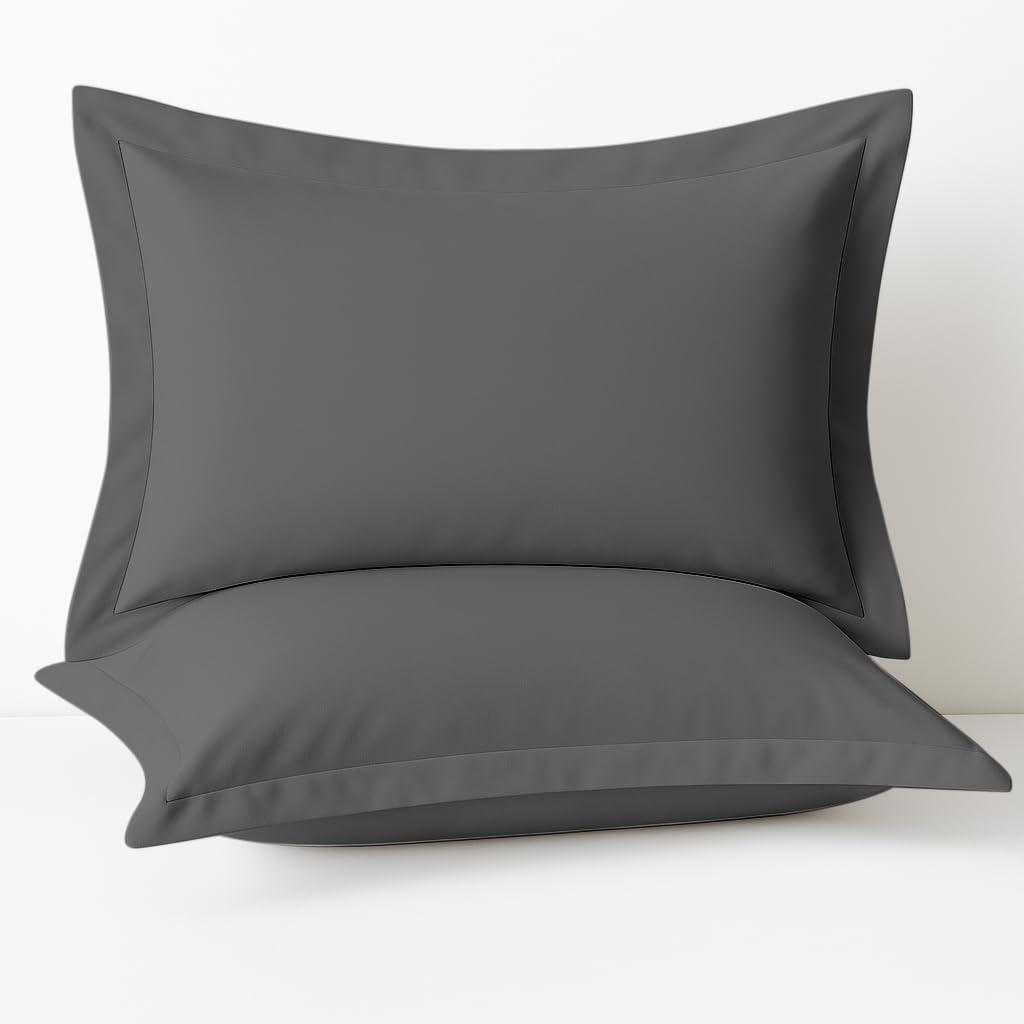 2 Pack Pillow Shams King Size 20x40 600 Thread Count 100% Organic Cotton Grey Pillow Covers with 2 Inch Decorative Flange, Soft & Smooth Premium Hotel-Quality Pillowcases Set of 2