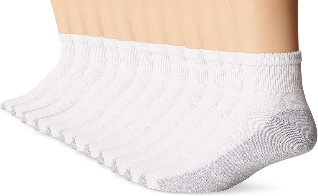 Hanes Men's Double Tough Ankle Socks (12-14, White/Grey - 12 Pack)