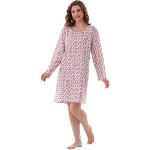 Nightgowns for Women, Women's Sleepwear Lightweight Cotton Nightdress, Crew Neck Sleepshirt Long Sleeve Loose Fit (S)