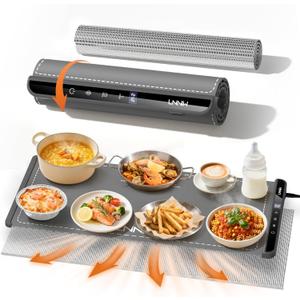 Extra Large Food Warming Mat with Heat-Resistant Pad, 36X15 Inch, 6 Temperature & 6 Timer Settings, Child Lock Safety,Food Warmer Chafing Dishes Fits for Family Dinners and Parties (Dark Grey)
