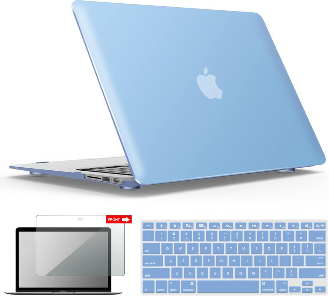 IBENZER Compatible with Old Version MacBook Air 13 Inch Case (2017-2010 Release), Models: A1466/A1369, Plastic Hard Shell Case with Keyboard & Screen Cover for Mac Air 13, Airy Blue, A13ARBL+2A