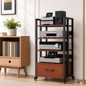 4-Tier Audio Rack with Wheels, AV Media Stand, L 19.7 in × W 15.7 in × H 39.3 in