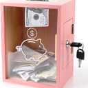 Clear Piggy Bank with Lock, Large Money Saving Jar Money Bank Box Container for Cash Saving, Openable Clear Money Coin Change Bank Jar Container Penny Piggy Jar Bank for Adults Kids, Pink