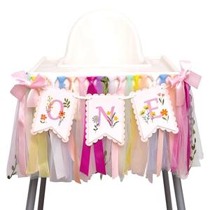 CIEQR Wildflower Highchair Banner - Flower Fairy First Birthday High Chair Banner, Wild One Flowers 1st Birthday Decorations for Party, Anniversary, Cake Smash, Photo Prop