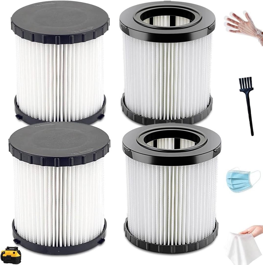 4 Pack DCV5801H HEPA Replacement Filters Compatible with DEWALT DCV580, DCV581H, DCV5801H Wet/Dry Vacuum, Washable & Reusable Vacuum Filter for 20V MAX Cordless Vacuums