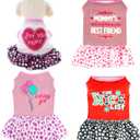 4 Pack Adorable Girl Puppy Printed Doggy Clothes for Small Dogs - Girl Holiday Apparel