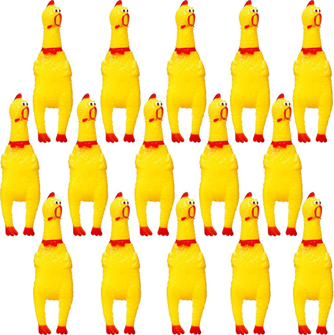 Gejoy 15 Pcs Rubber Screaming Chicken Queeze Novelty Toys Squeaky Noise Shrilling Shrieking Squawking Chicken Noisemaker Novelty Gadget for Dogs Pets, 6.3 Inch(Yellow)