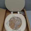 Mayfair Padded Toilet Seat, Cushioned Soft Vinyl over Wood Core Seat, Secure Hinges, Easy Clean, Made in USA, Round, Bone