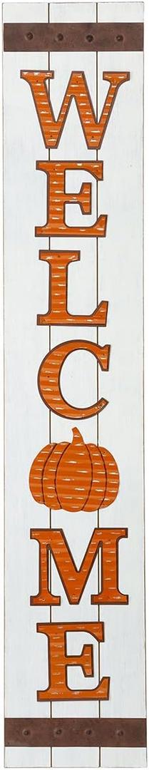 Glitzhome Outdoor Welcome Porch Sign for Front Door Fall Harvest Wooden Standing or Hanging Decor, 42" H, Multicolor