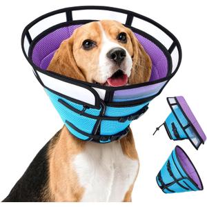 Dog Cone Collar Soft Cones - Breathable Mesh Adjustable Length Foldable Comfy for Large Medium Small Dogs After Surgery (Blue Purple, L) (L (Neck Girth 13.7-17.7))