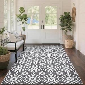 EcoNest 3x5 Ft Rugs, Washable Grey Rug for Living Room Low Pile Geometric Area Rugs Soft Moroccan Rug Print Pattern Non Slip for Indoor Kitchen Bathroom