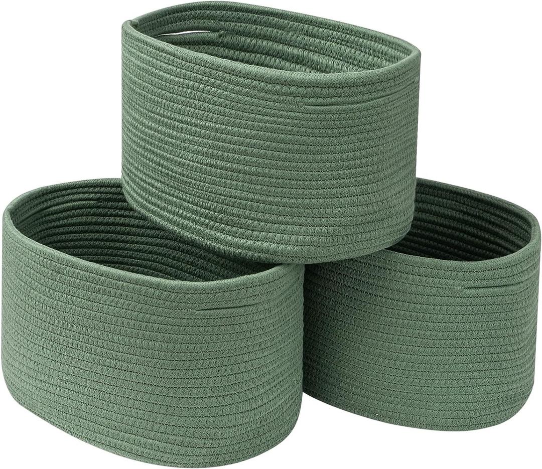 CubesLand Woven Basket for Organizing/Storage,Cube Shelf Closet Storage Baskets Bins Set 3,Green Basket for Shelves Cotton Rope Basket Soft &Skin-friendly Toy Storage Basket Bin,Stylish Decor Basket