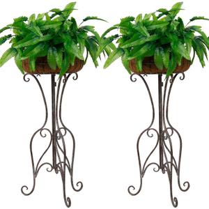 Solution4Patio 2 Pack Retro Metal Plant Stand Basket with Coconut Liner, Foldable 30" Height Tall Stand Plant Holder Shelf, Outdoor Elegant Corner Decorative Display Flower Rack, #K350A01
