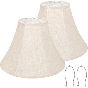 Large Bell Lamp Shades Set of 2, 7" Top x 16" Bottom x 11" High, Beige