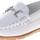 Josmo Boys Moccasin Driving Loafers - Casual Dress Penny Slip On Boat Shoes - White (Size 4 Big Kid)