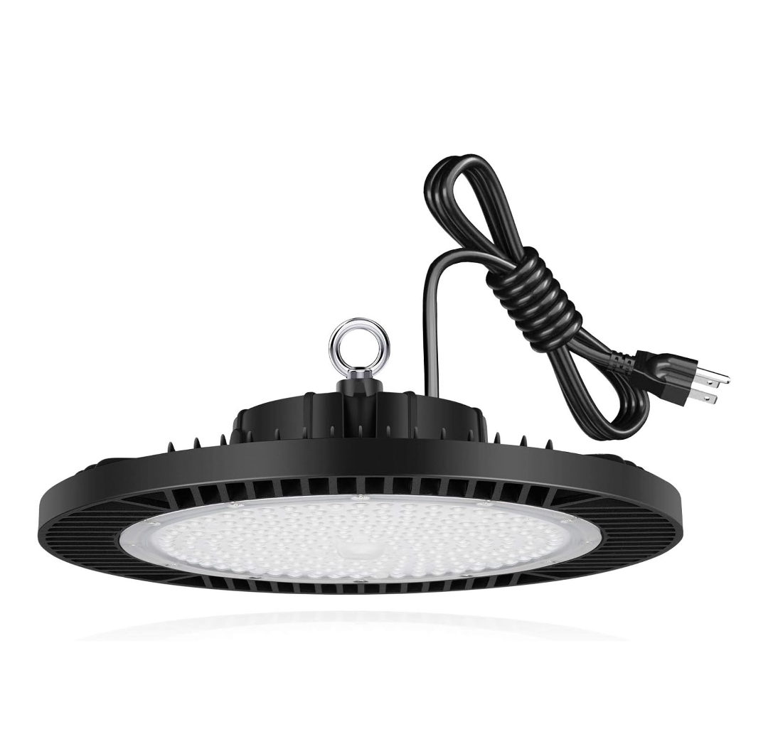 LEDMO LED Shop Light UFO High Bay Light 200W 28000LM with US Plug Hook ETL Listed Commercial Bay Shop Lights for Garage Led Super Bright No Flicker 5000K IP65 Waterproof for Gym Pole Barn Garage