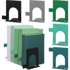 5 Set Metal Book Ends for Shelves Book Shelf Dividers Library Shelf Marker Bookends Stopper Colorful Office Stand Holder for Heavy Books Desk Home Movies Kitchen Cds(Gray Green)