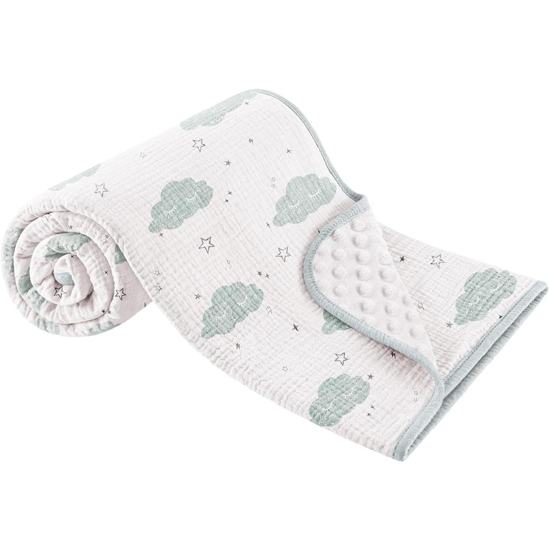 Susurration Baby Blanket for Unisex Boys Girls, Soft Fluffy Crib Blankets with Muslin Cotton Front and Dotted Fleece Back, Receiving Blanket for Baby Newborn Infant, 30x40inch (Cloud)