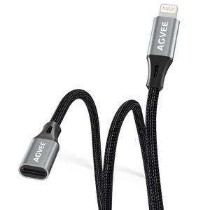 AGVEE 2 Pack 1ft Lightning Extension Cable, Braided Female to Male Extender Full Function Cord Compatible with iPhone iPad, Data Sync Video Audio & Charging Connector Adapter, Dark Gray