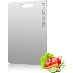 Titanium Cutting Board, Titanium Cutting Boards for Kitchen Double-Sided Stainless Steel Cutting Board Durable Non Toxic Food-Grade Chopping Board for Meat Vegetable Fruit (14"L x 10"W)