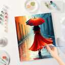 City Street Paint by Numbers Kit for Adults - DIY Woman with Red Umbrella Painting on Canvas, Acrylic Paint Set, Suitable for Beginners, Art for Home Decoration or Gifts(16X20IN Framed)
