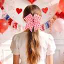 2 x Totelux Valentines Hair Bows Glitter Heart Hair Ties Pink Ribbon Hair Rubber Band Ponytail Holder Elastic Hair Band Large Bow Hair Rope for Women Valentines Day Hair Accessories