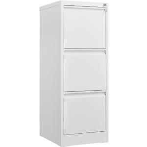 3 Drawer File Cabinet with Lock, Vertical File Cabinets for Home Office, Heavy Duty Steel Filing Storage Cabinet, Lockable Metal Filing Cabinets for Letter/Legal/A4/F4 Size Files, White