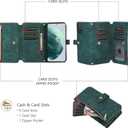 UEEBAI Case for Samsung Galaxy A71, 9 Card Slots Retro Leather Wallet Shockproof Flip Cover with Hand Strap Card Slots Zipper Pocket Kickstand Handbag Magnetic Closure - Retro Green