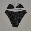 SUUKSESS Women Triangle High Cut Bikini Sets Sexy High Waisted 2 Piece Swimsuit (Small, 57 Black White Polka Dots)