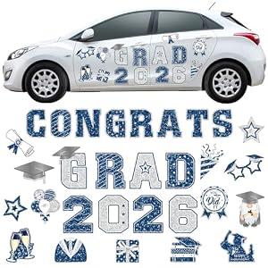 Landhoow 30 Pcs Graduation Car Magnets 2026 Senior Graduation Car Decoration Bumper Sticker Congrats Grad Magnet Magnetic Refrigerator Decal for Grad Parade Party Supplies(Royal Blue Sliver)