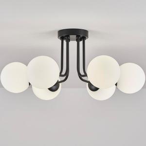 Modern Semi Flush Mount Ceiling Light,Black White Glass Shade Semi Ceiling Light 6-Light,Sputnik Chandeliers for Bedroom Living Room Hallway Dining Room Lighting Fixture