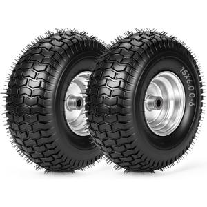 TICONN 2PK 15x6.00-6nhs Lawn Mower Tires, Pneumatic Front Tire and Wheel Assemblies, 3" Centered Hub and 3/4" Bushings, 550lbs Load Capacity (Silver)